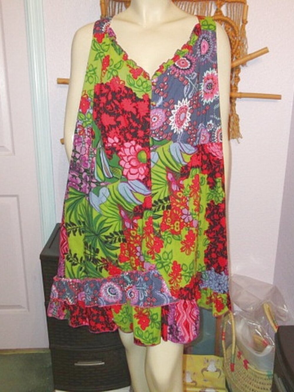 Joe Browns Tiered Babydoll Dress 3X Cotton Floral India Brights Hawaiian Beach